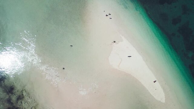 Aerial drone view Gili Kere Lombok Indonesia showcasing iconic sand tongue turquoise lagoon and tropical island paradise