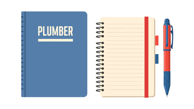 Plumbers notebook spiral notebook and pen on white background