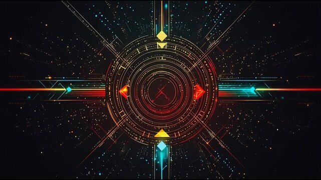 Abstract black background with Colorful circle lines. Digital future technology . Abstract business connection of lines from nodes innovation of communication in the network.