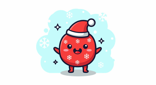 Cheerful Santa Hat Red Round Character Emoji.