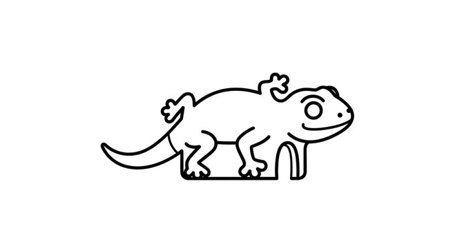 Cute Cartoon Gecko Lizard Icon, Simple Line Art, Vector Illustration
