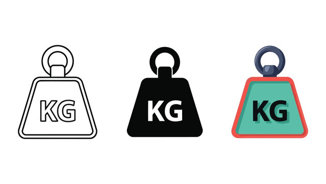 Set of weight icons with kilogram measurement in line art silhouette and flat vector styles