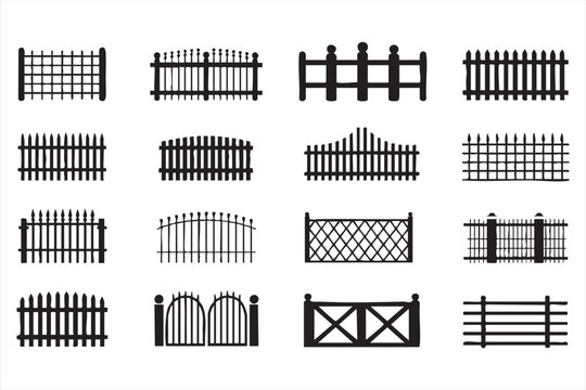 Security barrier icon set for real estate, construction planning, property access, garden fencing, and architecture templates