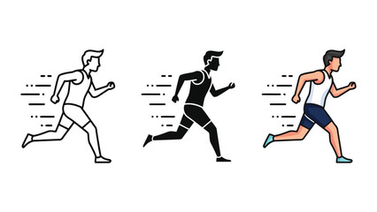 Obraz premium Running man vector illustration set in line art and flat style