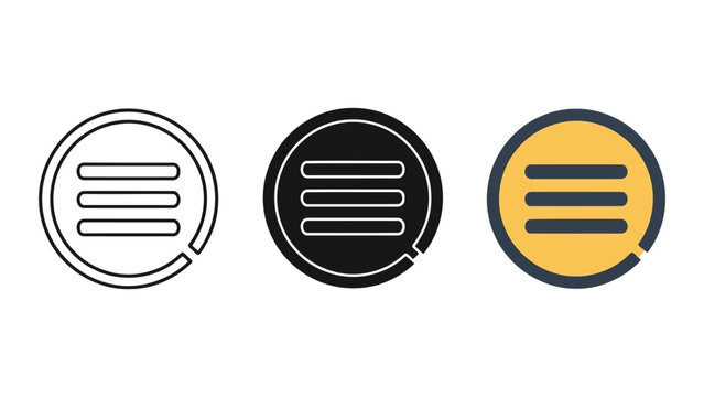 Hamburger menu icon set in line art and flat vector style