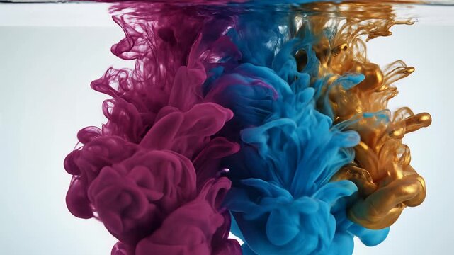Abstract Colorful Ink Drops Dissolving in Water Creating Mesmerizing Patterns.