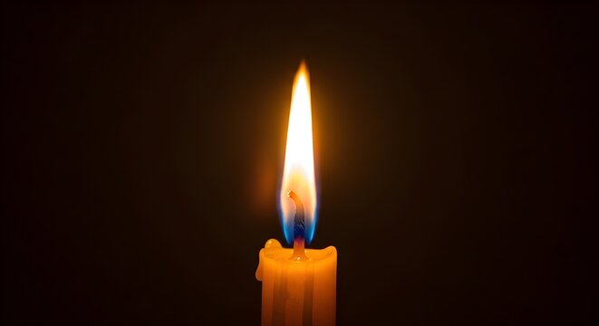 A serene and warm single candle flame illuminating the quiet darkness, symbolizing hope, peace, and tranquil contemplation during a moment of profound silence