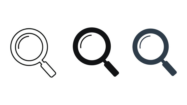 Magnifying glass vector icon set in outline and solid styles