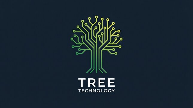 Modern digital tree logo combining organic growth with electronic circuitry, symbolizing connectivity, innovation, and sustainable technology solutions for a digital future