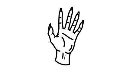Fototapeta premium Hand drawn illustration of a witch's hand with long nails, gothic style, isolated on white background