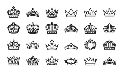 Crown Icon Set Featuring Different Crown Styles, Shapes, and Royal Designs for Elegant Illustrations © AlviAhmed