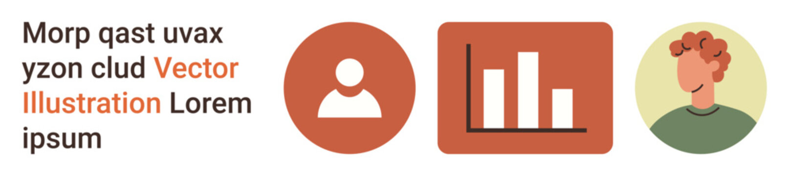 Marketing, data analysis, user interface, profiles, communication, team management. Circular user icon, bar chart and individual avatar. Marketing and data analysis in a modern way