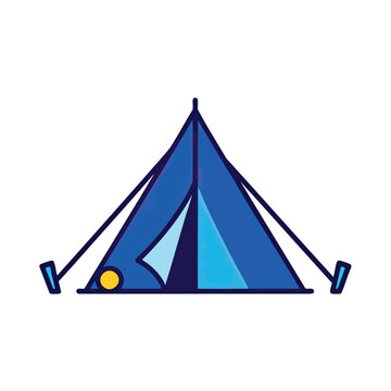 Blue camping tent with yellow detail, outdoor adventure equipment.