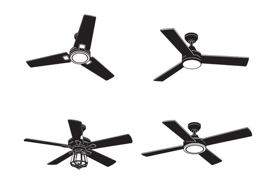 Four Different Modern Ceiling Fan Designs Isolated Vector Illustration