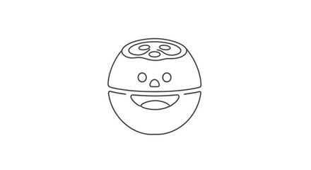 Obraz premium Cute Coconut Character with Happy Face, Vector Outline Illustration