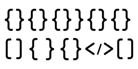   Braces, brackets, and angle brackets vector symbols isolated on white background for typography and coding design elements © MUNNU