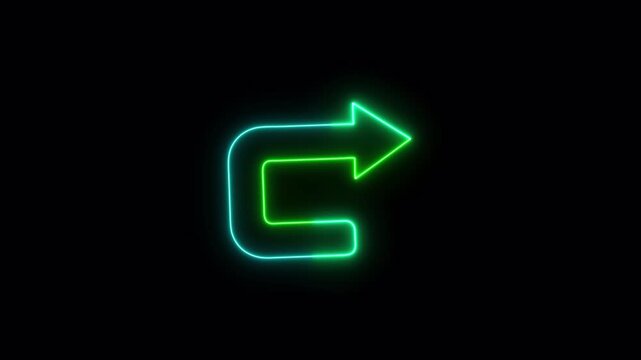 Neon Logout Arrow Icon Animation Loop, Exit Sign Symbol on Transparent Background