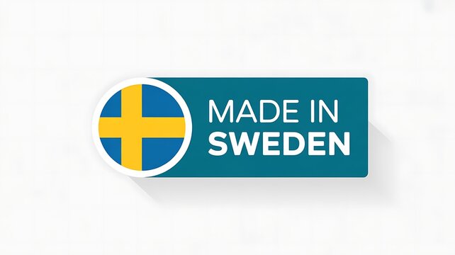 Made in Sweden label, Swedish flag logo, product origin tag, European quality badge, green and yellow branding