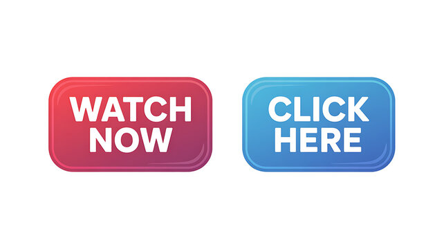 Watch now and click here red and blue buttons with rounded rectangles Isolated on transparent background