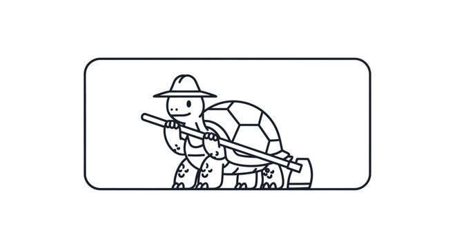Cartoon Tortoise Lumberjack Character with Axe and Hat, Forest Ranger Animal Icon