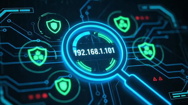 Cyber Security Network Monitoring and IP Address Data Protection. 4K Video