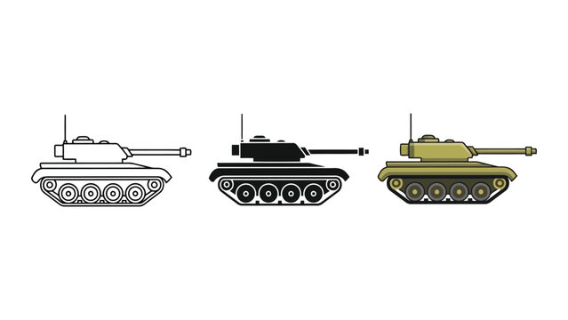 Vector illustration of three military tanks in different styles