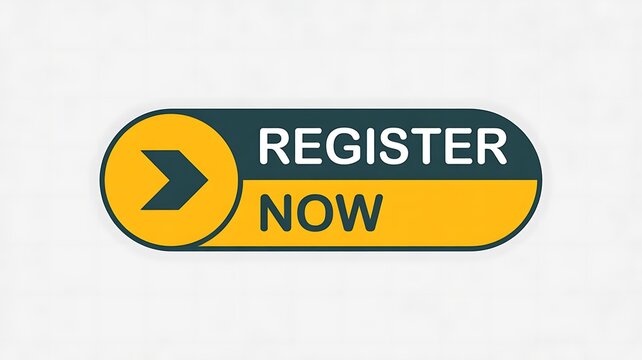 Call to action button, Register now, yellow and green arrow icon, web interface element