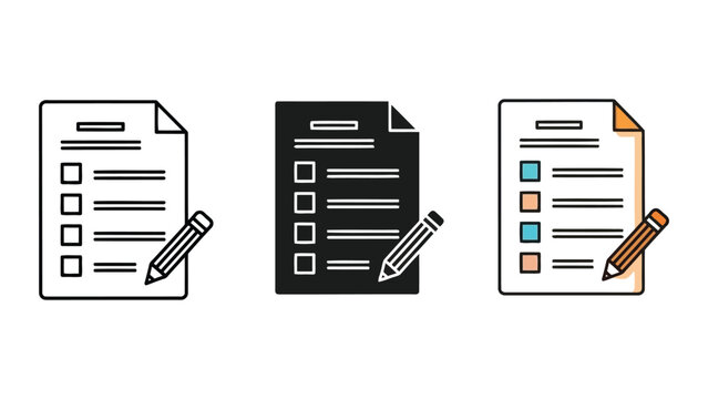 Checklist and pencil vector illustration in three styles