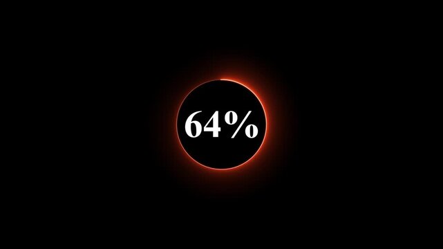 Neon glowing red color circle loading bar animation on black background . Neon circle in charging percent icon. futuristic technology concept on animation video. 64% charge available now .