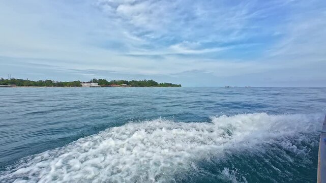 POV Of A Person Looking On The Wake Of Boat In Gili Island, Indonesia.