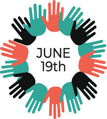 Fototapeta premium Hands arranged in a circular formation symbolize unity and community for Juneteenth.