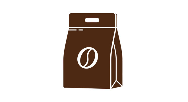 Brown coffee bag with white logo.