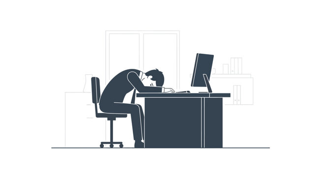 Businessman sitting at office desk stressed.