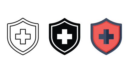 Obraz premium Shield with medical cross icons, vector illustration