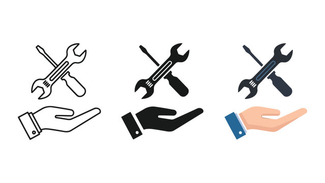 Vector illustration of wrenches and hands holding tools