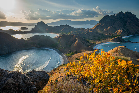 Beautiful of Padar Island in Komodo National Park, Labuan Bajo, Indonesia. Scenic view of Padar Island in sunny day. summer background and summer holiday concept