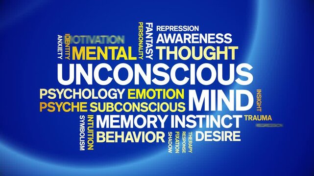 Unconscious Mind animated word cloud-text design animation tag kinetic typography seamless loop.