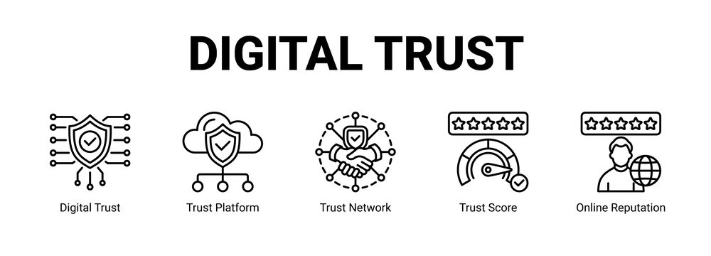 Digital Trust web banner icon concept, with Digital Trust, Trust Platform, Trust Network, Trust Score.