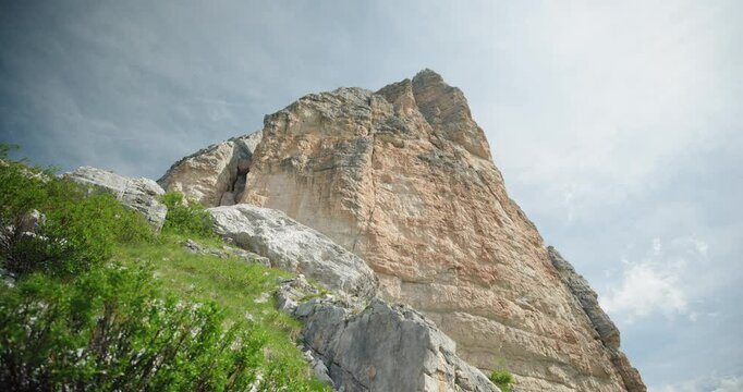 Low-angle shot of Cinque Torri rock formation, Dolomites, Italy