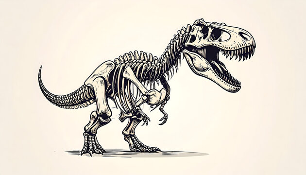 A gigantic 3d render of an isolated tyrannosaurus rex skeleton fossil, a prehistoric creature and extinct reptile beast from the cretaceous era depicted as a white dinosaur illustration