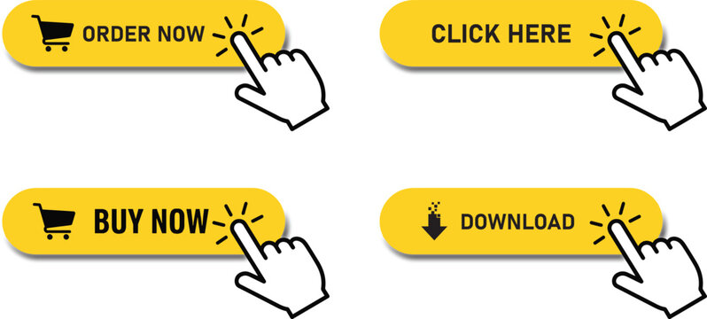 Call to action buttons with hand pointer silhouette yellow design