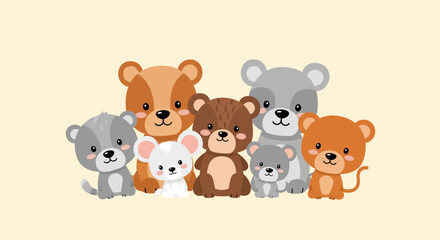 Group of cartoon bear cubs together. © Indah