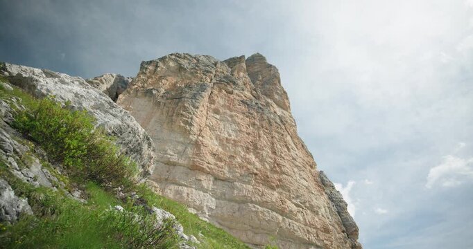 Low-angle of Cinque Torri rock formation, Dolomiti Ampezzane, Italy