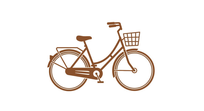 Classic brown bicycle with front basket isolated on white