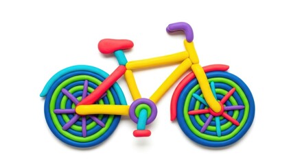 Fototapeta premium Colorful Clay Bicycle Model Centered on Clean White Background