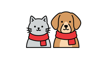 Obraz premium Cute Cat and Dog Wearing Scarves.
