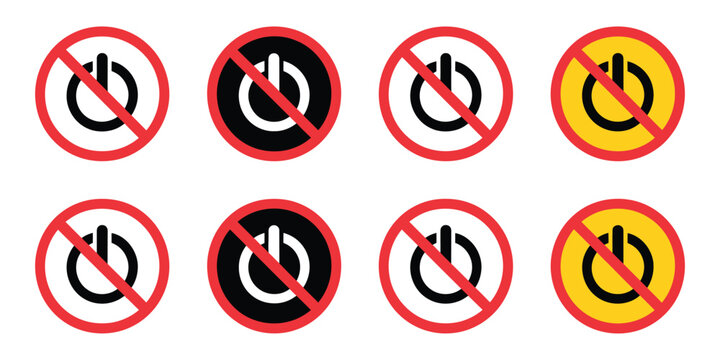 Power Off Symbol with Prohibition Icon for Do Not Shutdown Warning Vector Illustration Design
