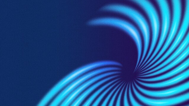 Blue hypnotic spiral swirl with radiating stripes and grain texture abstract background