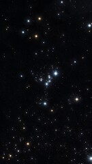 Fototapeta premium Starry night sky with distant glowing star clusters and bright white and golden suns.
