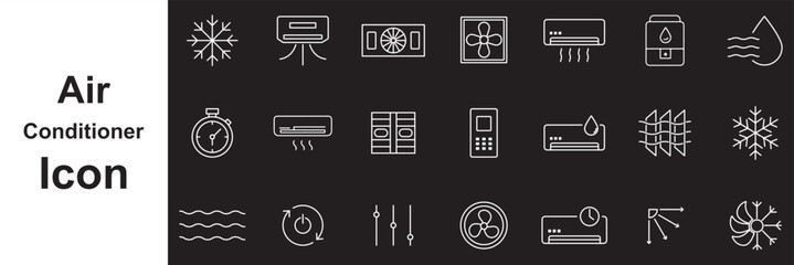 Fototapeta premium Air Conditioner Line Icon Set Vector Collection – HVAC Cooling Heating Ventilation Symbols Black Outline Icons